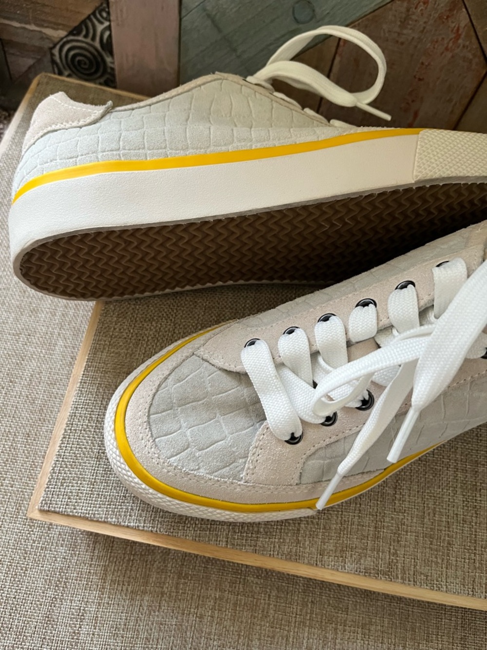 rag & bone Cream White Sneakers with Yellow Accent - Picture 3 of 9